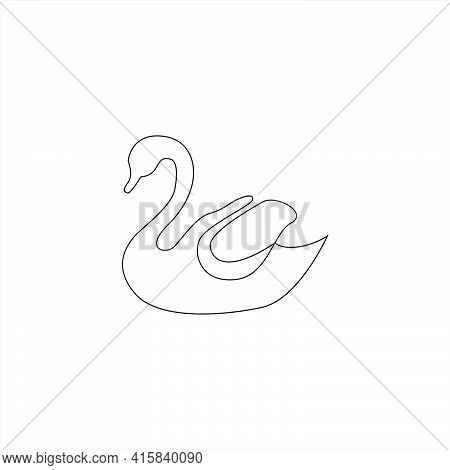 Minimalistic One Line Swan Or Goose Icon. Line Drawing Swan Tattoo. Farm Birds One Line Hand Drawing