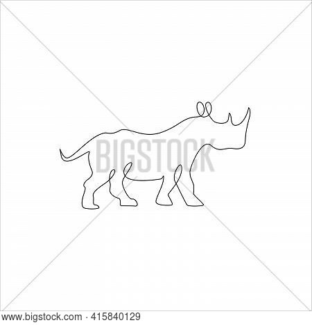 Minimalist One Line Rhinoceros Icon. Line Drawing Animal Tattoo. Rhinoceros One Line Hand Drawing Co
