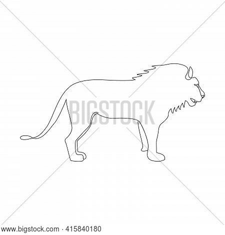 Minimalistic One Line Lion Icon. Male Lion One Line Hand Drawing Continuous Art Print, Vector Illust