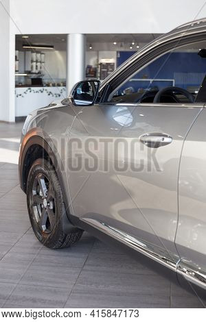 Russia, Izhevsk - February 17, 2021: Haval Showroom. New Modern F7x Car. Back View. Cropped Image. C