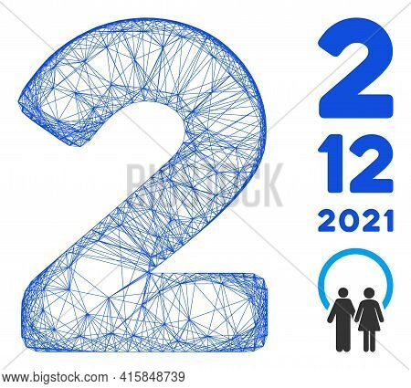 Vector Network 2 Digit. Geometric Linear Frame Flat Network Generated With 2 Digit Icon, Designed Wi