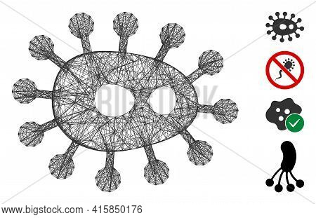 Vector Wire Frame Bacilla. Geometric Hatched Frame 2d Network Generated With Bacilla Icon, Designed 