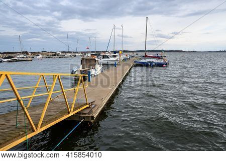 Gdansk, Poland - March 13, 2021: Boat Pier In The Gorki Zachodnie Marina In Gdansk. Baltic Sea, Pola