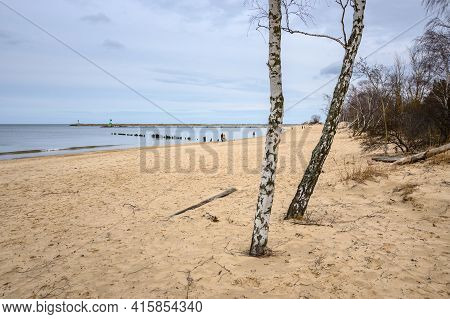 Sandy Beach In Gorki Zachodnie On The Baltic Sea. Gdansk, Poland