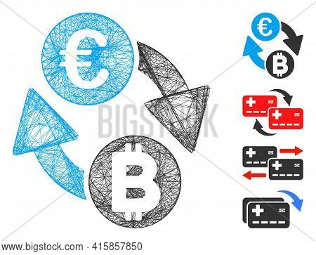Vector Network Euro Bitcoin Exchange Coins. Geometric Hatched Carcass Flat Network Made From Euro Bi