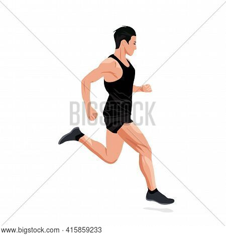 Running Sports Man Vector Stock Illustration. A Man In A Sports Uniform On A Treadmill. Marathon, Sp