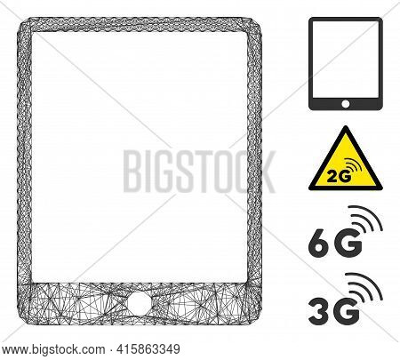 Vector Wire Frame Mobile Tablet. Geometric Linear Frame 2d Network Based On Mobile Tablet Icon, Desi