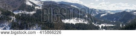 Snow-capped Mountain Peaks On A Winter Sunny Day. Carpathians. Ukraine. The Outskirts Of The Village