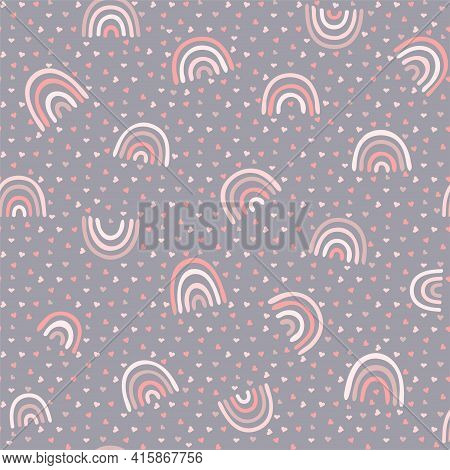 Baby Seamless Pattern With Cute Rainbows And Hearts. Creative Vector Background For Fabric, Textile,
