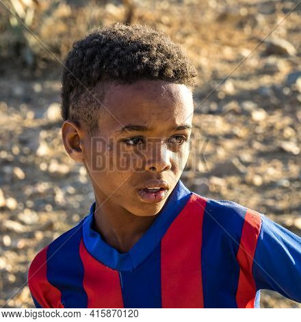 Axum, Ethiopia - Feb 11, 2020: Ethiopian Boy Seen On The Road From Axum To Gheralta, Tigray In North