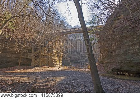 Old Concrete Footbridge Over A Canyon In Matthiessen State Park In Illinois