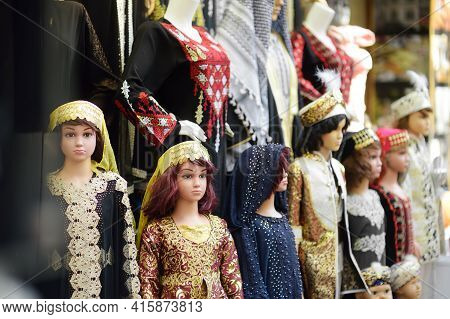 Mannequins Dressed In National Clothes Are Displayed In Front Of A Store In Istanbul, Turkey. Gorgeo