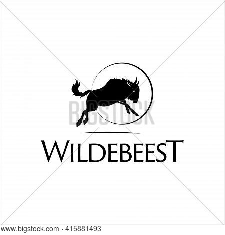 Wildebeest Silhouette Logo Animal Vector Template Simple Black Color Fauna Element For Graphic Desig