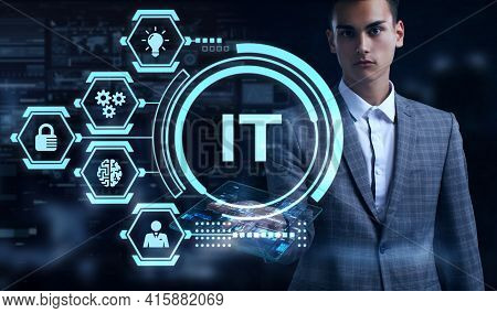 It Consultant Presenting Tag Cloud About Information Technology