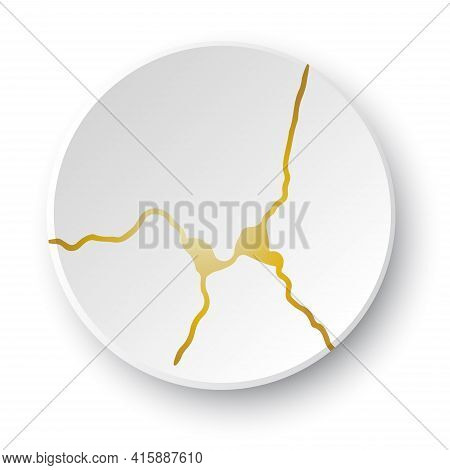 Gold Kintsugi Crack. Broken And Crack Effect, Craquelure And Damaged Texture. Vector Illustrations C