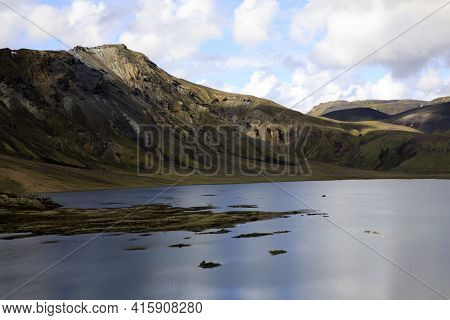 Landmannalaugar / Iceland - August 15, 2017: A Lake Near Landmannalaugar Park, Iceland, Europe