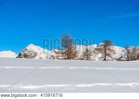 Mountain Range Of The Monte Carega In Winter With Snow, Called Small Dolomites (piccole Dolomiti) Fr