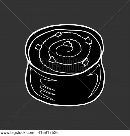 Vector Hand-drawn Almond Cream Bienmesabe. Spanish Dessert. Design Sketch Element For Menu Cafe, Bis