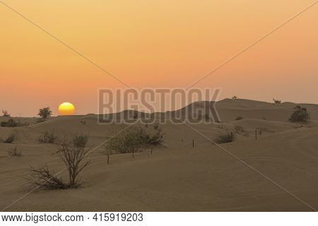 Sand Dunes Desert Near Dubai In Uae