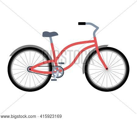 Vintage City Bicycling. Eco-friendly Transport. Vector Illustration In Flat Style On White Isolated 