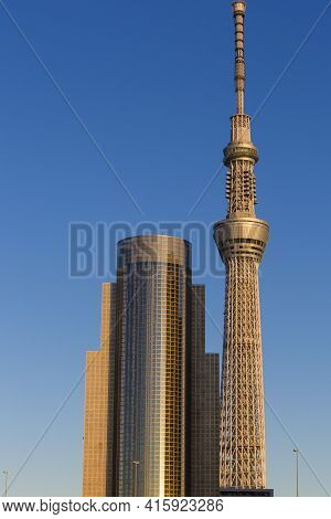 Tokyo, Japan, January 4: Tokyo Skytree In Tokyo With Sunset, Japan 2013. The Skytree Is The World's 