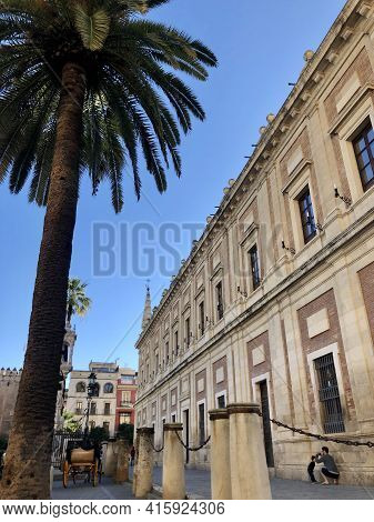 Seville, Spain - 2019: The Indian Archives Building In Seville, An Unesco Heritage Site, Archivo Gen