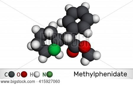 Methylphenidate, Mp, Mph Molecule. It Is Central Nervous System Stimulant. Used In Treatment Of Atte