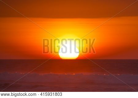Beautiful Orange Purple Sunset On The Beach Of Punta Sal, Near Mancora, Peru.