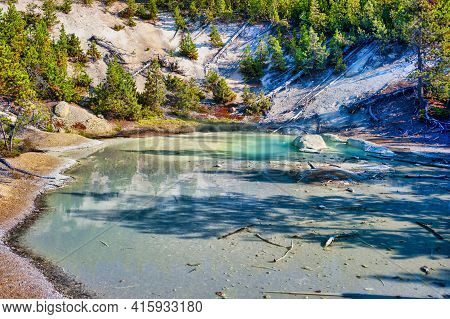 Colorful Spring At The Norris Geyser Basin In Yellowstone National Park. High Quality Photo