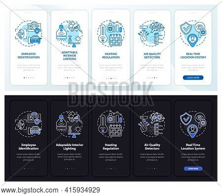 Smart Worksite Onboarding Mobile App Page Screen With Concepts. Id, Adaptability Walkthrough 5 Steps