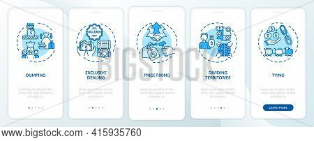 Anti-competitive Policy Onboarding Mobile App Page Screen With Concepts. Dump, Price Fix, Tying Walk