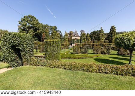 Eyrignac, France - September 2, 2018: The Picturesque Jardins Du Manoir D Eyrignac In Dordogne. Fran