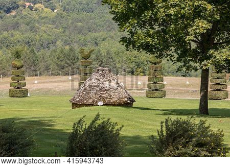 Eyrignac, France - September 2, 2018: The Picturesque Jardins Du Manoir D Eyrignac In Dordogne. Fran