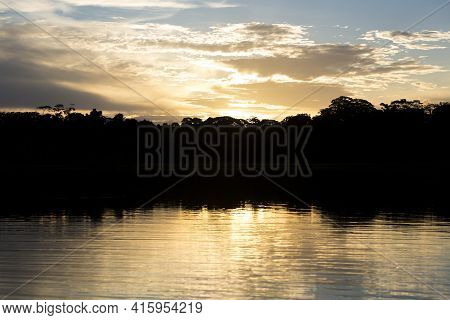 Sunset On A Lake In Serere Reserve Madidi. Bolivia