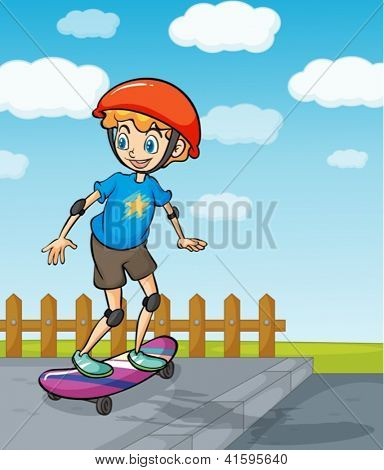 Abbildung eines jungen spielen Skatboard inmitten einer wunderschönen Natur