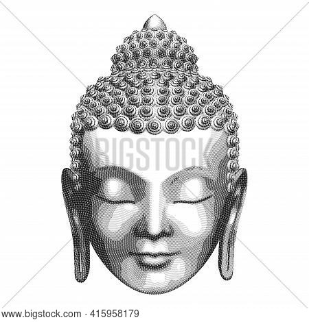 Vector Black And White Hatched Drawing Of The Buddhas Head