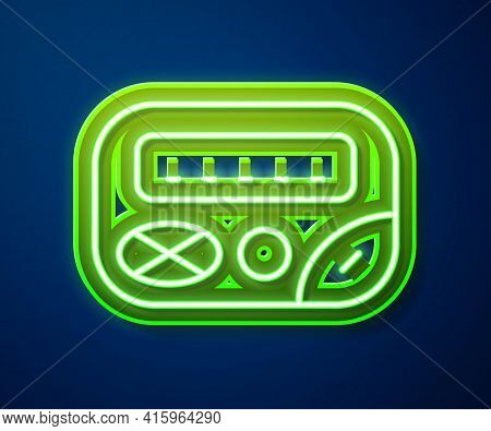 Glowing Neon Line Pager Icon Isolated On Blue Background. Vintage 1990s Electronics Messenger. Vecto