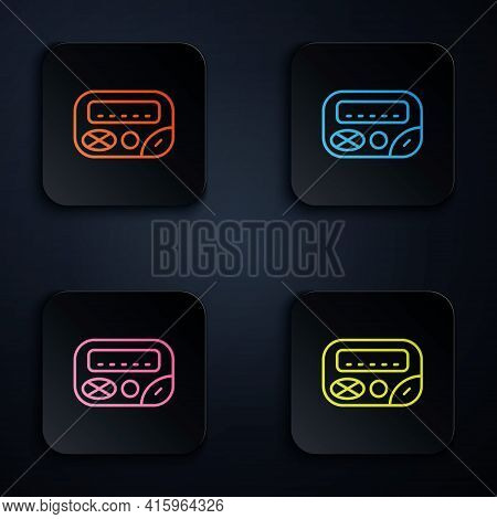 Color Neon Line Pager Icon Isolated On Black Background. Vintage 1990s Electronics Messenger. Set Ic