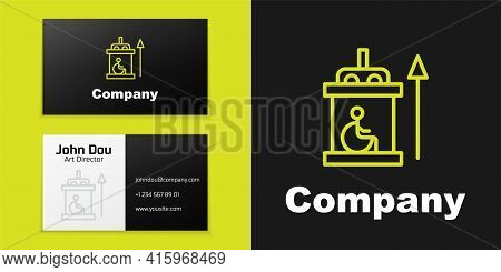 Logotype Line Elevator For Disabled Icon Isolated On Black Background. Logo Design Template Element.