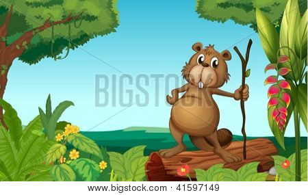 Illustration av en bäver i skogen