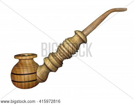 There Is A Wooden Tobacco Smoking Pipe. White Background. Isolated.