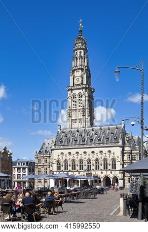 Arras, France - June 22 2020: The City Hall Is A Historic Building Built In The Begin Of The Sixteen