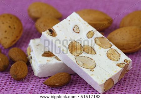 Almond nougat, close up