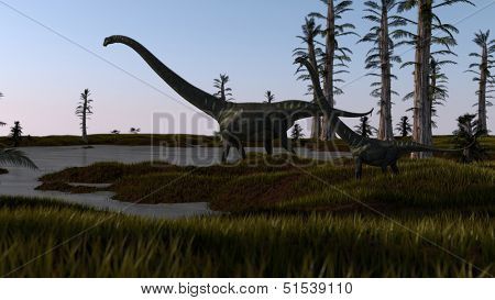 mamenchisaurus near prehistoric lake
