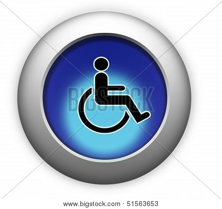 Blue Icon For Your Site With The Pictogram Man In A Wheelchair