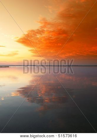 Scenic sunset over famous Belarusian lake Naroch 