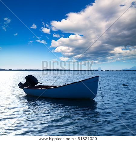 Boat in Estany des Peix at Formentera Balearic Islands of Spain