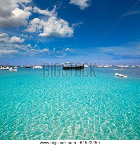 Formentera boats at Estany des Peix lake in Balearic Islands