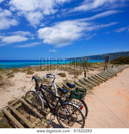 Es calo Escalo de san Agustin Beach bicycles in Formentera Balearic islands