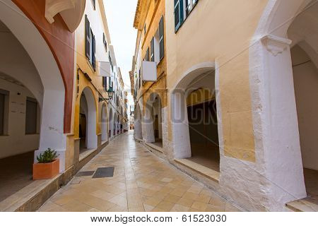 Ciutadella Menorca Ses Voltes arches Ciudadela downtown in Balearic islands